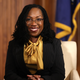 Supreme Court nominee Ketanji Brown Jackson looks on during a meeting with U.S. Senate Majority Leader Charles Schumer (D-NY) on March 02, 2022 in Washington, DC.